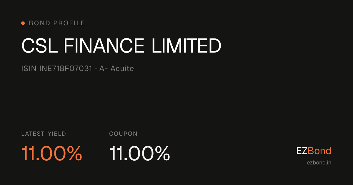 CSL FINANCE LIMITED NCD — Bond Price, Yield & Interest Rate ...